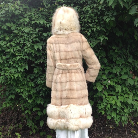 Hooded Real Mink and Fox Fur Princess Long Coat - Picture 4 of 11